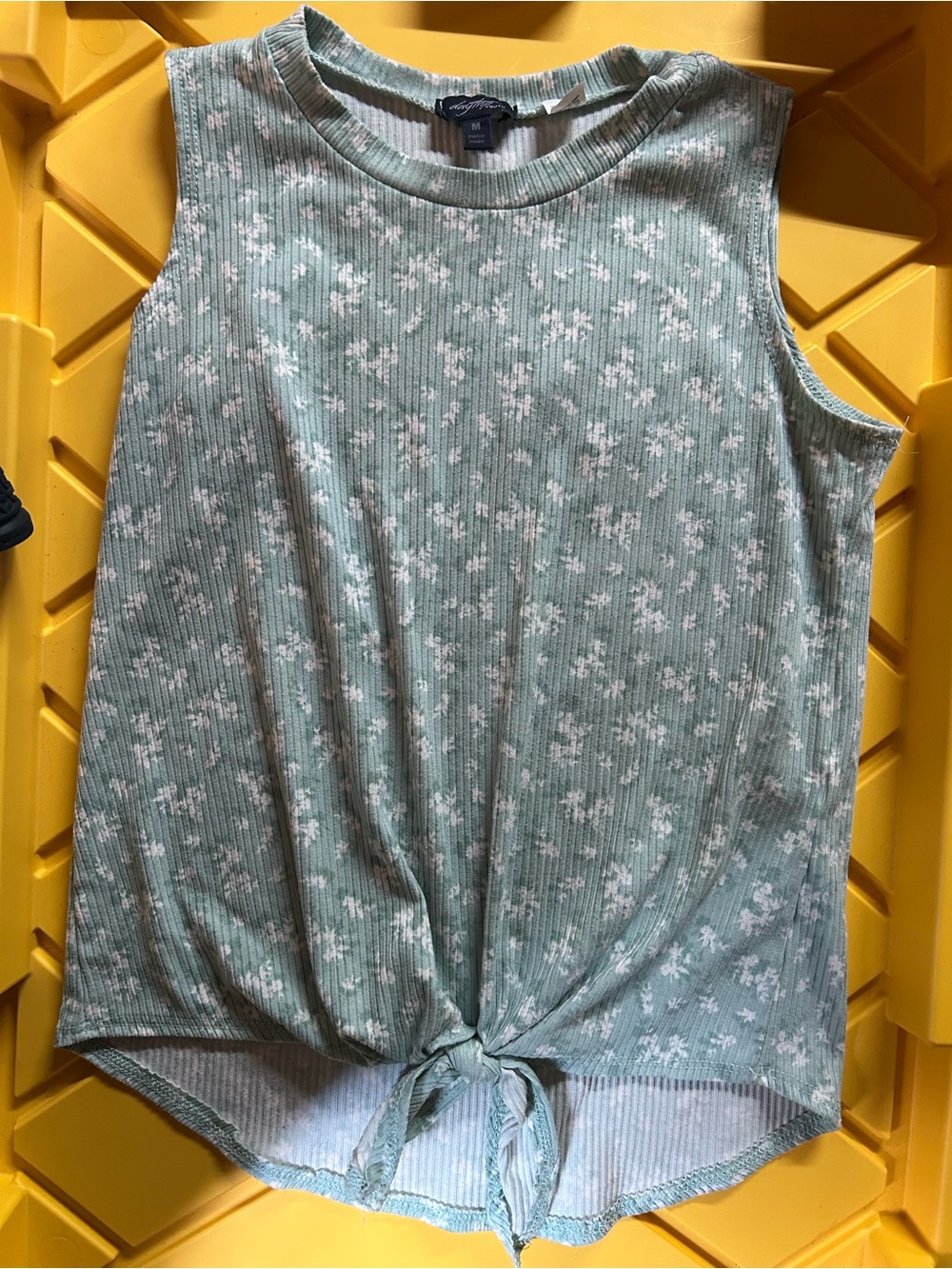 Girls Daytrip Green Floral Ribbed Crewneck Shirt